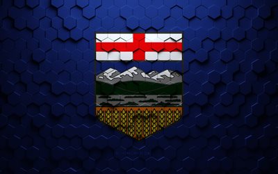 Drapeau de l'Alberta, art en nid d'abeille, drapeau des hexagones de l'Alberta, Alberta, art des hexagones 3d, drapeau de l'Alberta