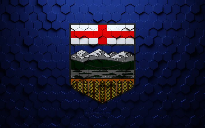 Drapeau de l&#39;Alberta, art en nid d&#39;abeille, drapeau des hexagones de l&#39;Alberta, Alberta, art des hexagones 3d, drapeau de l&#39;Alberta