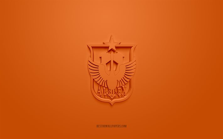 Albirex Niigata, logo 3D creativo, sfondo arancione, J2 League, emblema 3d, Japan Football Club, Niigata, Giappone, arte 3d, calcio, Albirex Niigata logo 3d
