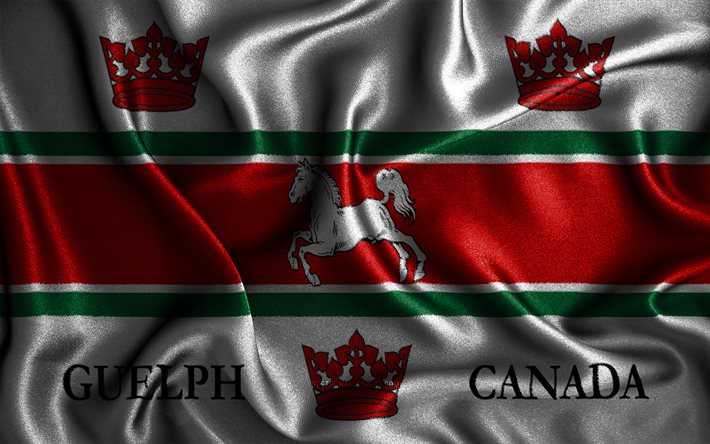 Drapeau de Guelph, 4k, drapeaux ondul&#233;s en soie, villes canadiennes, Jour de Guelph, drapeaux en tissu, art 3D, Guelph, villes du Canada, Drapeau 3D de Guelph