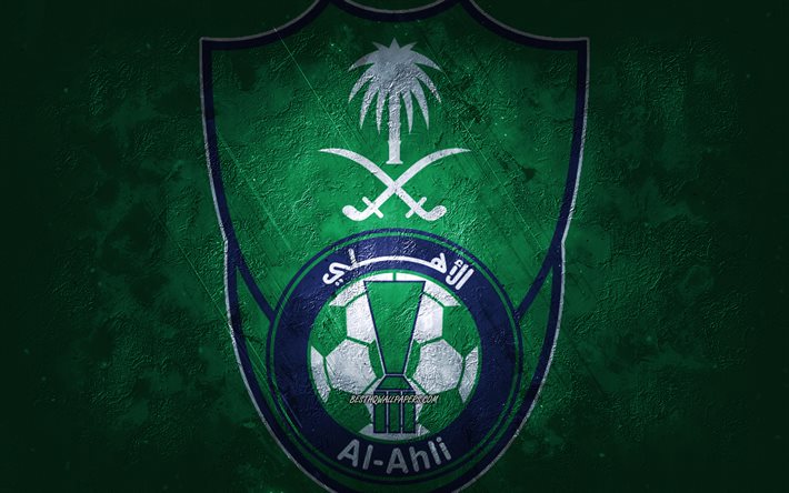 Al Ahli Saudi FC, Saudi Arabian football team, green background, Al Ahli Saudi FC logo, grunge art, Saudi Pro League, Jeddah, football, Saudi Arabia, Al Ahli Saudi FC emblem