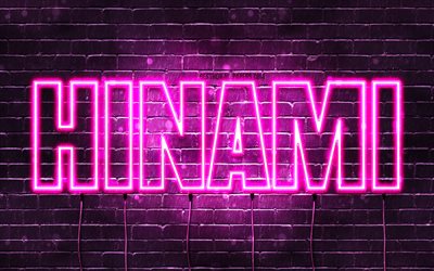 Happy Birthday Hinami, 4k, pink neon lights, Hinami name, creative, Hinami Happy Birthday, Hinami Birthday, popular japanese female names, picture with Hinami name, Hinami