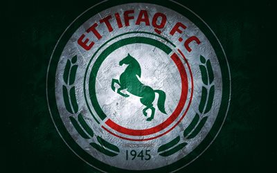 Ettifaq FC, time de futebol da Arábia Saudita, fundo verde, logotipo do Ettifaq FC, arte do grunge, Saudi Pro League, Dammam, futebol, Arábia Saudita, emblema do Ettifaq FC