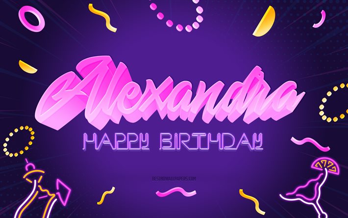 Joyeux anniversaire Alexandra, 4k, fond de f&#234;te violet, Alexandra, art cr&#233;atif, joyeux anniversaire Alexandra, nom Alexandra, anniversaire Alexandra, fond de f&#234;te d&#39;anniversaire