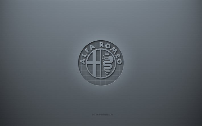 Logo Alfa Romeo, arrière-plan créatif gris, emblème Alfa Romeo, texture de papier gris, Alfa Romeo, fond gris, logo Alfa Romeo 3d