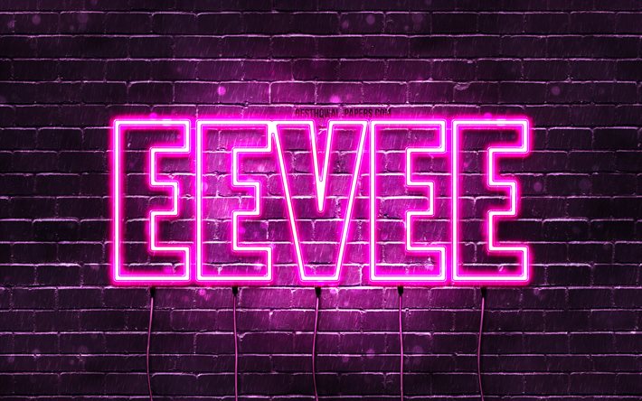 Grattis p&#229; f&#246;delsedagen Eevee, 4k, rosa neonljus, Eevee -namn, kreativt, Eevee Grattis p&#229; f&#246;delsedagen, Eevee Birthday, popul&#228;ra japanska kvinnliga namn, bild med Eevee -namn, Eevee