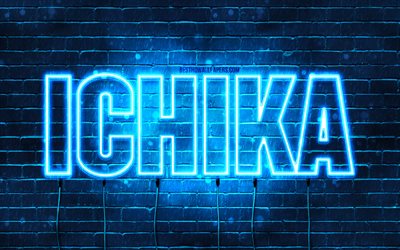 Happy Birthday Ichika, 4k, blue neon lights, Ichika name, creative, Ichika Happy Birthday, Ichika Birthday, popular japanese male names, picture with Ichika name, Ichika