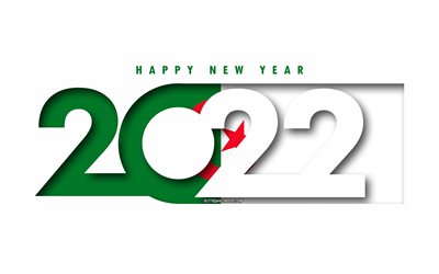 Felice Anno Nuovo 2022 Algeria, sfondo bianco, Algeria 2022, Algeria 2022 Anno nuovo, 2022 concetti, Algeria