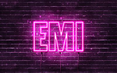 Happy Birthday Emi, 4k, pink neon lights, Emi name, creative, Emi Happy Birthday, Emi Birthday, popular japanese female names, picture with Emi name, Emi