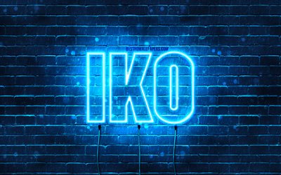 Happy Birthday Iko, 4k, blue neon lights, Iko name, creative, Iko Happy Birthday, Iko Birthday, popular japanese male names, picture with Iko name, Iko