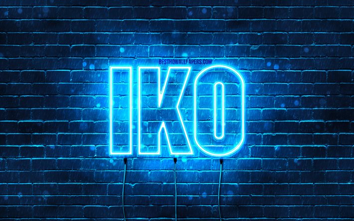 Joyeux anniversaire Iko, 4k, n&#233;ons bleus, nom Iko, cr&#233;atif, joyeux anniversaire Iko, anniversaire Iko, noms masculins japonais populaires, photo avec nom Iko, Iko