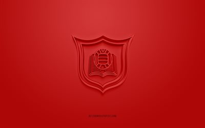 Al Hala SC, creative 3D logo, red background, Bahraini Premier League, 3d emblem, QSL, Bahraini Football Club, Muharraq, Bahrain, 3d art, football, Al Hala SC 3d logo