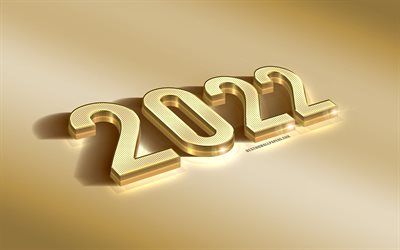 A&#241;o Nuevo 2022, letras de metal dorado, Feliz A&#241;o Nuevo 2022, fondo dorado 2022, 2022 conceptos, 2022 fondos