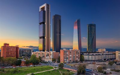Evening, Madrid, skyscrapers, Spain