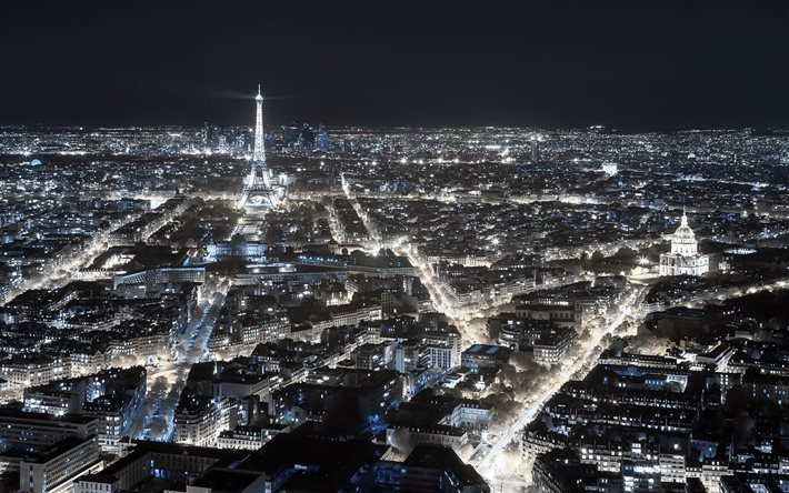 ليلة, باريس, فرنسا, برج إيفل, أضواء المدينة