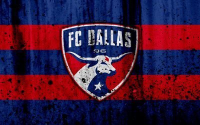 4k, FC Dallas, grunge, MLS, soccer, Western Conference, football club, USA, Dallas, logo, stone texture, Dallas FC
