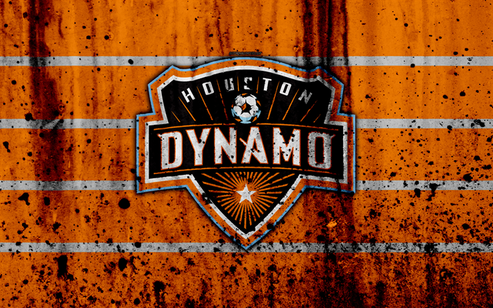4k, FC Houston Dynamo, grunge, İLKAY, futbol, Batı Konferansı, Futbol Kul&#252;b&#252;, ABD, Houston Dynamo, logo, taş doku, Houston Dynamo FC