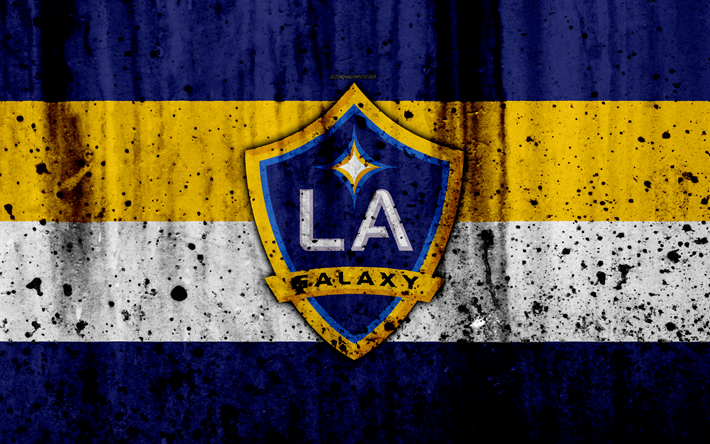 4k, le FC Los Angeles Galaxy, grunge, MLS, le soccer, la Conf&#233;rence de l&#39;Ouest, club de football, &#233;tats-unis, Los Angeles Galaxy, le logo, LA Galaxie, la texture de pierre, Los Angeles Galaxy FC