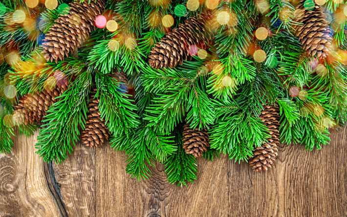 Merry Christmas, christmas tree, bumps, Happy New Year, fir-tree, christmas, xmas, wooden background