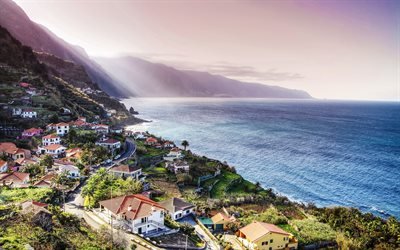 Madeira, coast, Atlantic Ocean, mountains, Portugal
