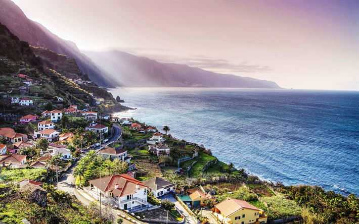 Madeira, costa, Oceano Atl&#226;ntico, montanhas, Portugal