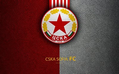 FC CSKA Sofia, 4k, logo, bulgare, club de football, Sofia, Bulgarie, du football, du cuir &#224; la texture, Parva Liga, le Championnat de Football de la Bulgarie