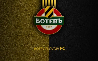 FC Botev Plovdiv, 4k, logo, Bulgarian football club, Plovdiv, Bulgaria, football, leather texture, Parva Liga, Bulgaria Football Championship