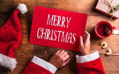 frohe weihnachten, neues jahr, santa claus, rot, teller, weihnachten