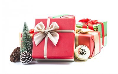 weihnachten, neues jahr, geschenke, zapfen, dekoration, weihnachtsbaum