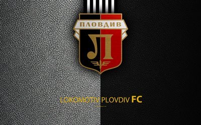 FC Lokomotiv Plovdiv, 4k, logo, Lev futebol clube, Plovdiv, Bulg&#225;ria, futebol, textura de couro, Parva Liga, Bulg&#225;ria Campeonato De Futebol