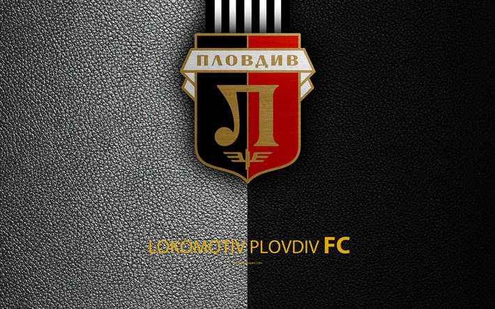 FC Lokomotiv Plovdiv, 4k, logo, Bulgarian football club, Plovdiv, Bulgaria, football, leather texture, Parva Liga, Bulgaria Football Championship