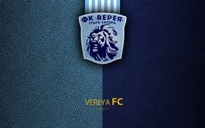 Vereya FC, 4k, logo, Bulgarian football club, Stara Zagora, Bulgaria, football, leather texture, Parva Liga, Bulgaria Football Championship