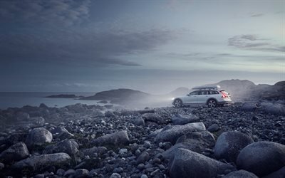 Volvo V90 Cross Country, 2018, river, fog, off-road, wagon V90, Swedish cars, Volvo