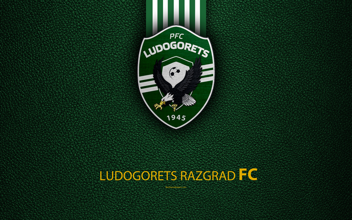 FC Ludogorets, 1945, 4k, logo, Bulgarian football club, Razgrad, Bulgaria, football, leather texture, Parva Liga, Bulgaria Football Championship