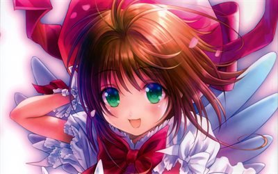 Sakura Kinomoto, 4k, manga, p&#228;&#228;henkil&#246;, art, Cardcaptor Sakura