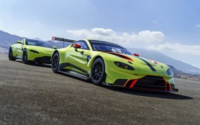 Aston Martin Vantage GTE, 2018, spor yarış coupe, yeşil spor araba, yarış pisti, yarış, Aston Martin