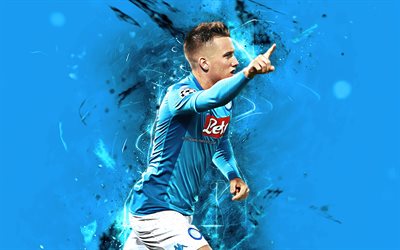 Piotr Zielinski, blue background, Napoli FC, polish footballers, soccer, Serie A, Zielinski, neon lights, creative