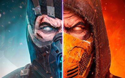 Scorpion vs Sub-Zero, battaglia, 2019, giochi di Mortal Kombat X, ninja, gioco di combattimento Mortal Kombat