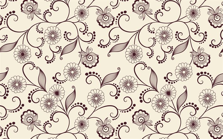 floral retro texture, retro brown background with flowers, floral background, floral retro ornament, retro texture
