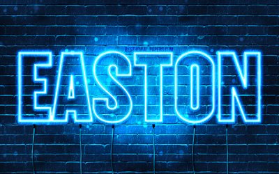 イーストン, 4k, 壁紙名, テキストの水平, イーストンの名前, 青色のネオン, 写真とイーストンの名前