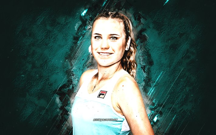 ソフィアKenin, アメリカのテニスプレイヤー, WTA, ターコイズブルーの石背景, テニス, 肖像