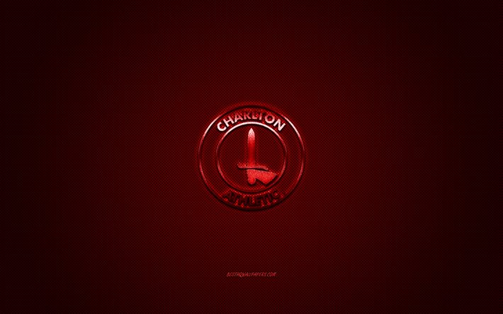 Charlton Athletic FC, Englannin football club, EFL-Mestaruuden, punainen logo, punainen hiilikuitu tausta, jalkapallo, Lontoo, Englanti, Charlton Athletic FC-logo
