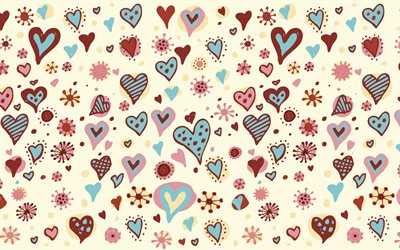 r&#233;sum&#233; motifs cœurs, 4k, fond avec des coeurs, des coeurs de textures, motifs coeurs, des coeurs de milieux