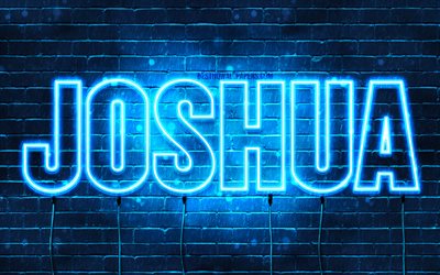 Joshua, 4k, taustakuvia nimet, vaakasuuntainen teksti, Joosuan nimi, blue neon valot, kuva Joshua nimi