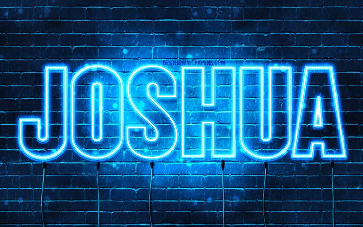 Josua, 4k, tapeter med namn, &#246;vergripande text, Joshua namn, bl&#229;tt neonljus, bild med Joshua namn