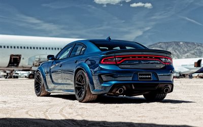 Dodge Charger SRT Hellcat, 2020, rear view, exterior, tuning, sports sedan, new blue Charger SRT, american cars, Dodge