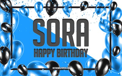 Happy Birthday Sora, Birthday Balloons Background, popular Japanese male names, Sora, wallpapers with Japanese names, Blue Balloons Birthday Background, greeting card, Sora Birthday