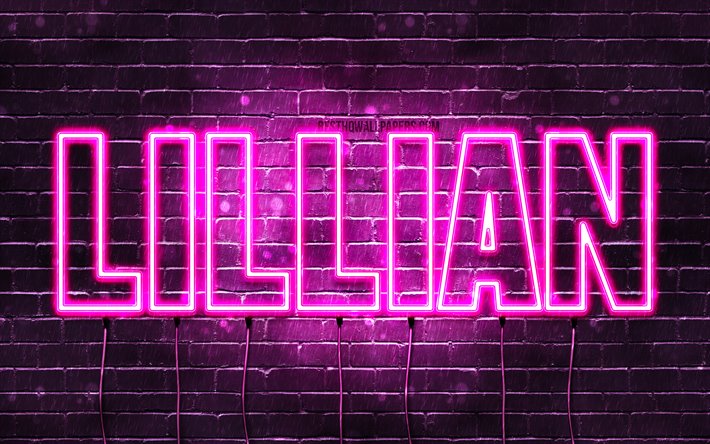 Lillian, 4k, tapeter med namn, kvinnliga namn, Lillian namn, lila neon lights, &#246;vergripande text, bild med Lillian namn