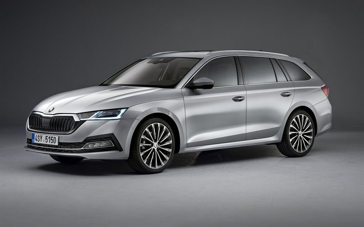 2020, Skoda Octavia, A8, exterior, front view, silver station wagon, new silver Octavia, Czech cars, Skoda