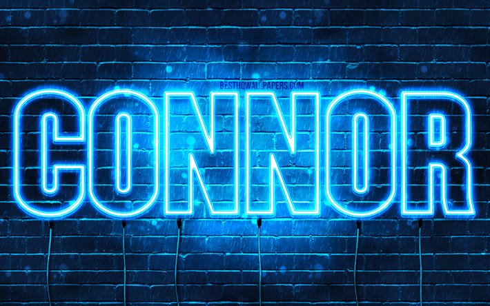 Connor, 4k, wallpapers with names, horizontal text, Connor name, blue neon lights, picture with Connor name